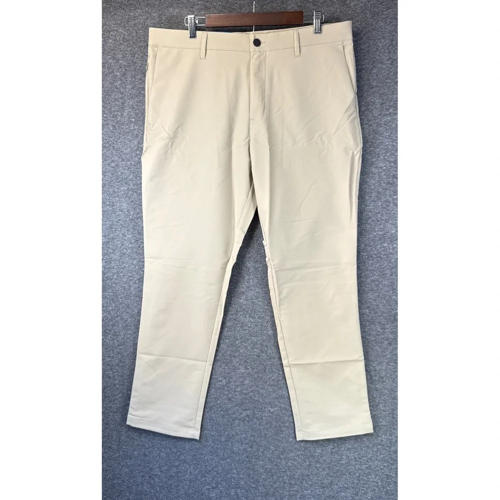 NWT Banana Republic Flat Front Pant Men 36x29 Tan Performance Polyester Trousers